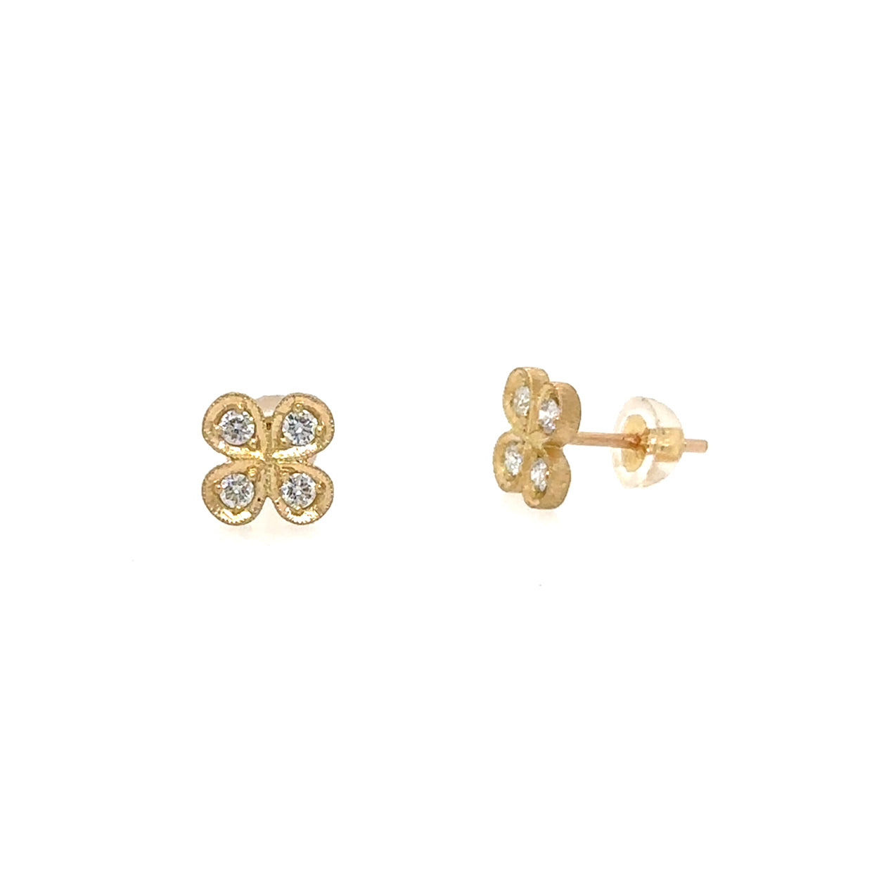 18k Lucky Four Leaf Clover Studs