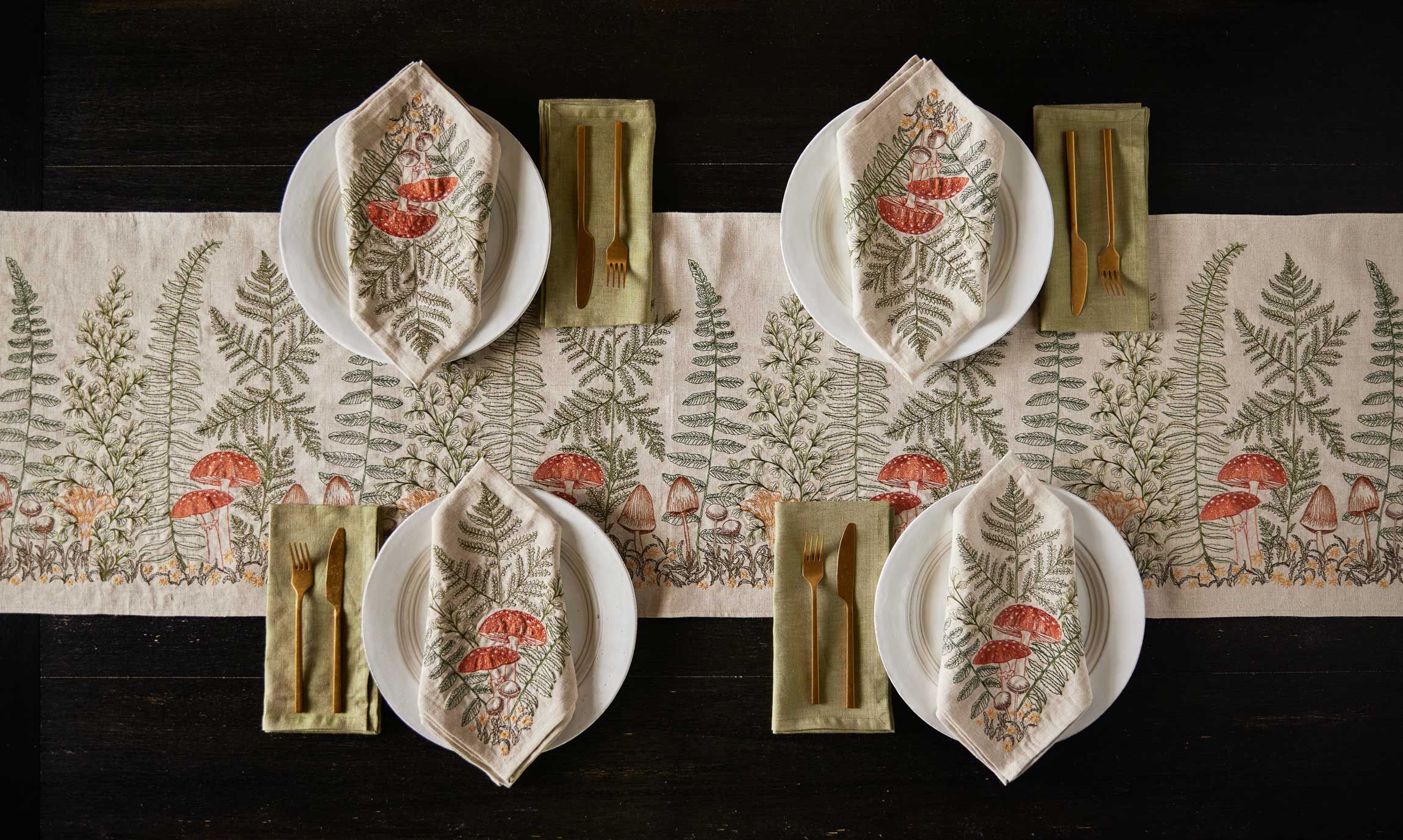 Mushrooms and Ferns Table Runner
