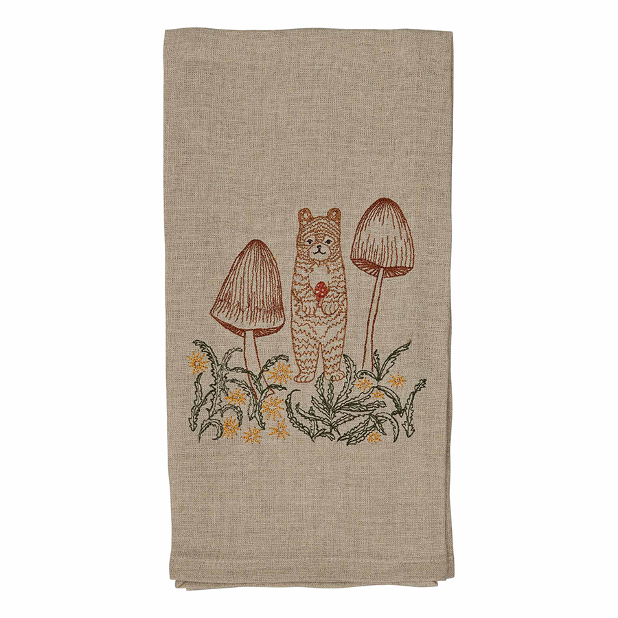 Bear with Mushrooms Tea Towel