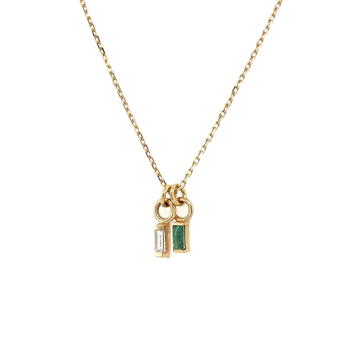 9k Emerald + Diamond Baguette Necklace