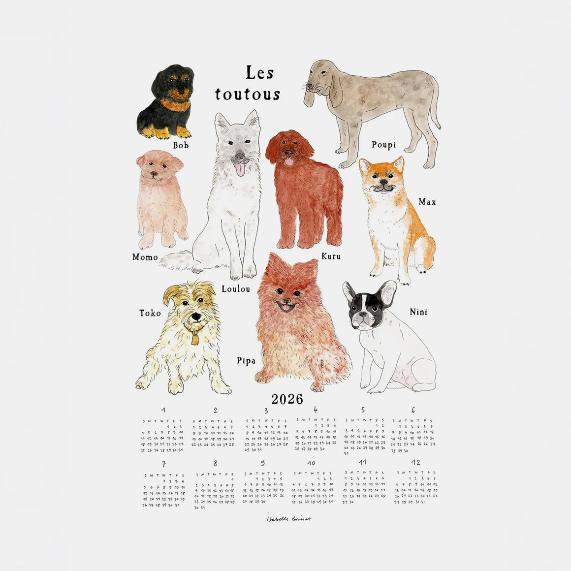 2026 Fabric Calendar - Les Toutous (Doggies)