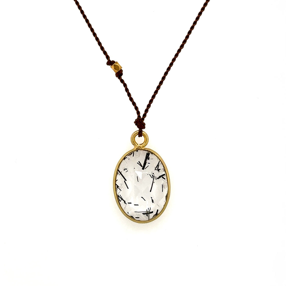 Tourmalinated Quartz 18k Bezel Cord Necklace