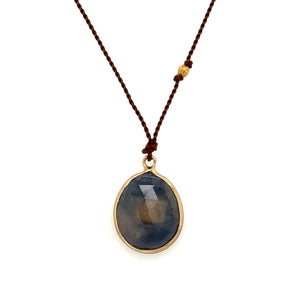 Ash Blue Sapphire 14k Bezel Necklace