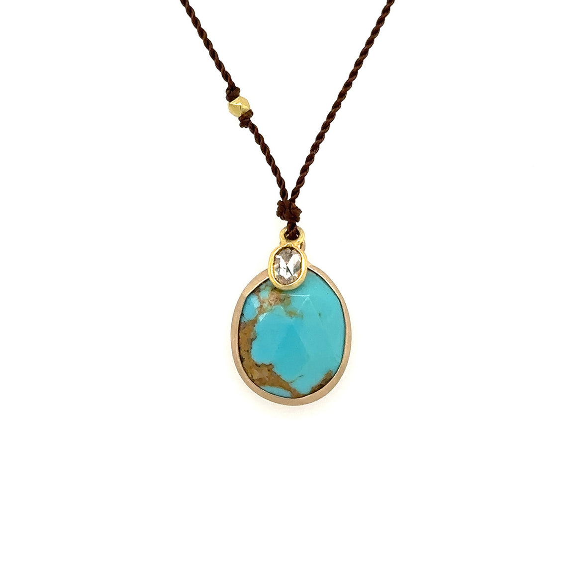 14k Turquoise  + 18k Diamond Bezel Necklace