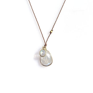 Duo Rainbow Moonstone  14K + 18K Necklace