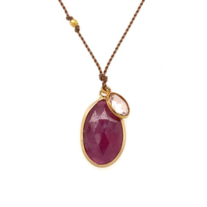 Ruby + Sapphire 18k Bezel Cord Necklace