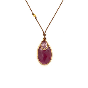 Ruby + Sapphire 18k Bezel Cord Necklace