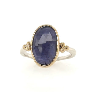 SS + 14k Iolite Ring w/ Side Beads