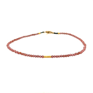 Pink Garnet + 18k Beaded Bracelet