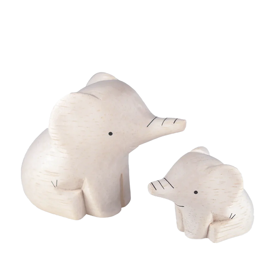 Tiny Wooden Elephant Family