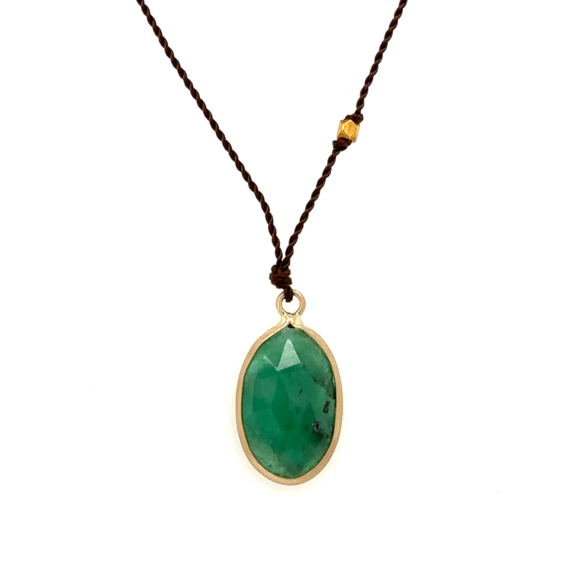 Emerald 14k Bezel Cord Necklace