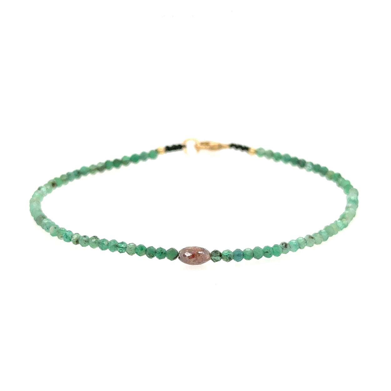 Emerald + Rustic Diamond Bead Strand Bracelet