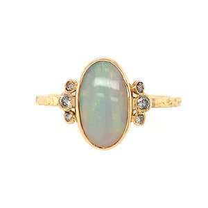 14K Australian Opal Ring w/ Diamond Whiskers