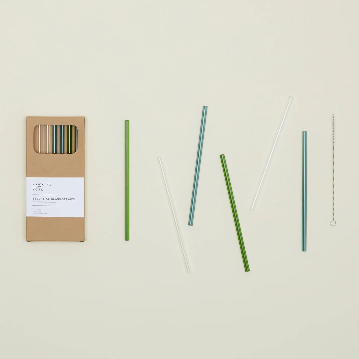 Essential Glass Straw Set - Clear, Blue + Green