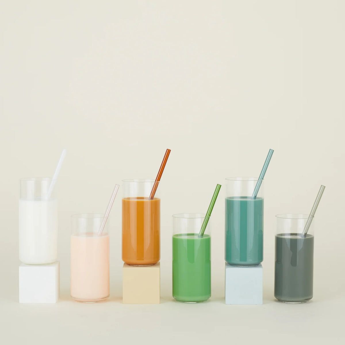 Essential Glass Straw Set - Clear, Blue + Green