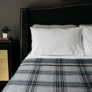 Merino Wool Full/Queen Blanket - Fog/Ledge Plaid