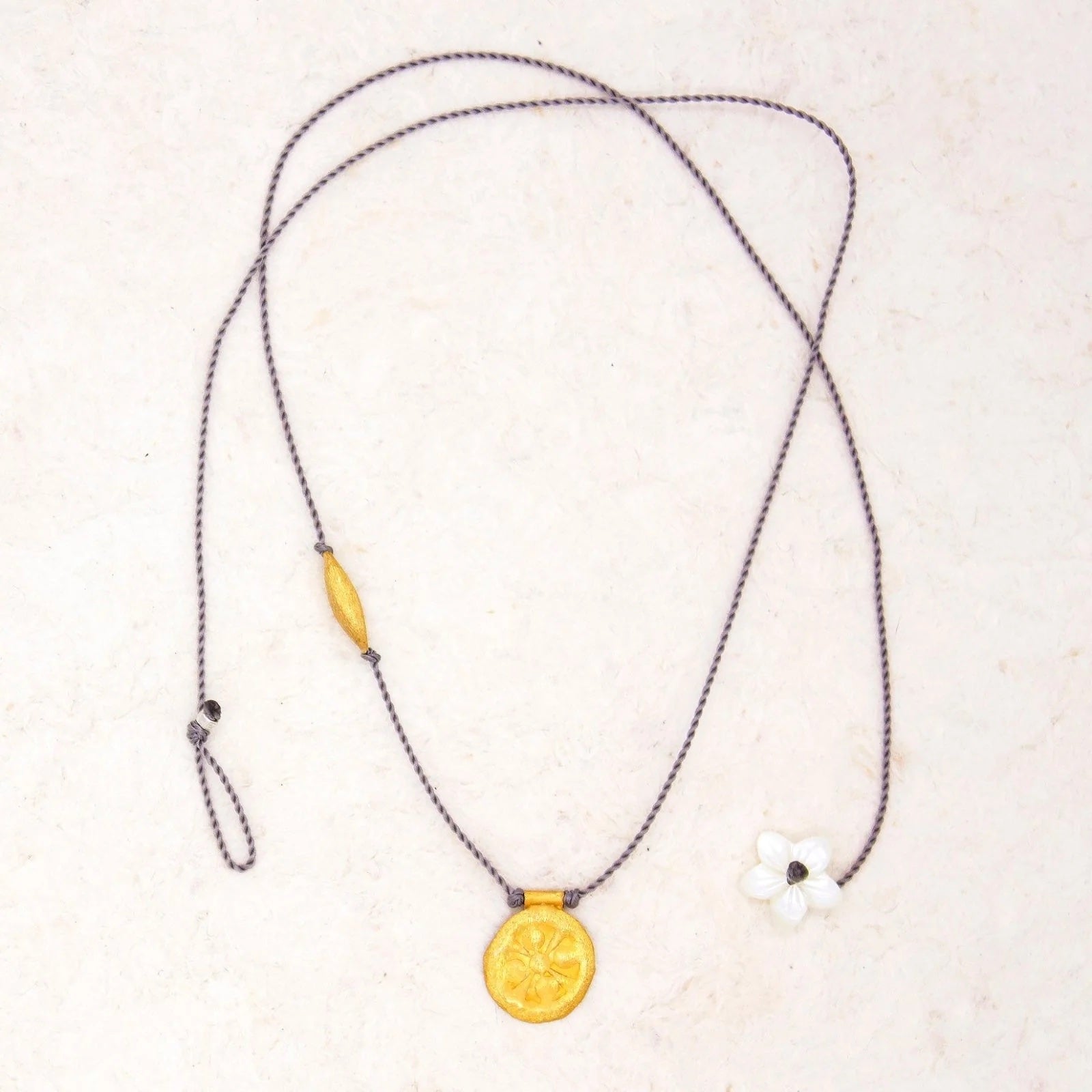 Flower Talisman Necklace on Grey Nylon