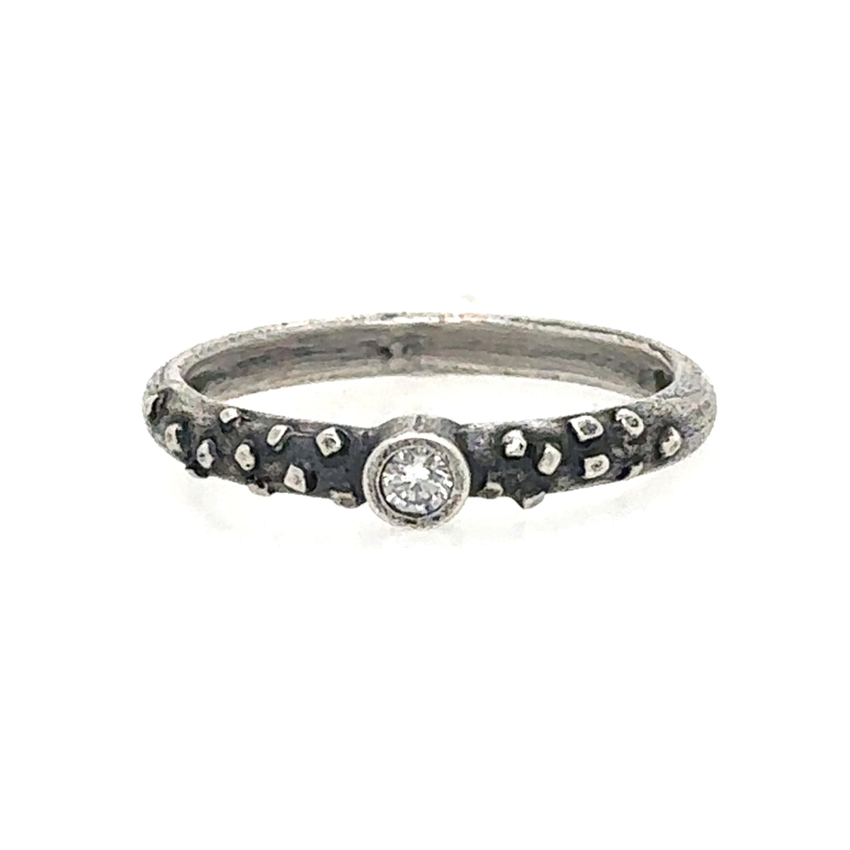 Diamond Stacking Ring on Freckled Silver Band