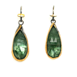 Golden Dot Earrings - Green Kyanite