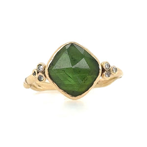 Green Tourmaline + Diamond Ring