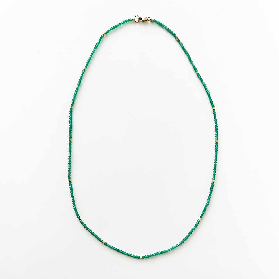 19" Bead Necklace - Green Onyx + Gold Vermeil
