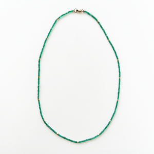 19" Bead Necklace - Green Onyx + Gold Vermeil