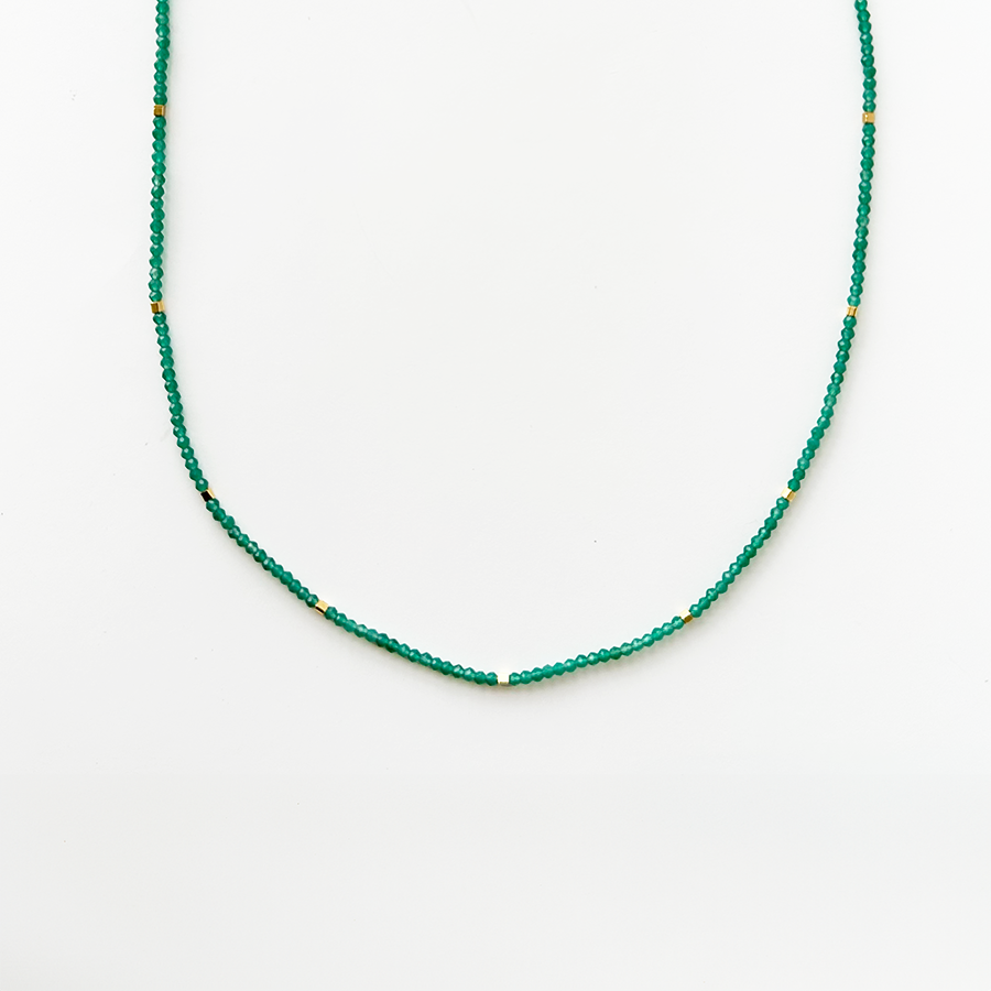 19" Bead Necklace - Green Onyx + Gold Vermeil