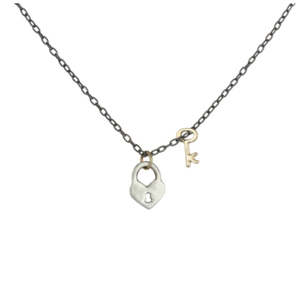Silver Heart Lock + Gold Key Necklace