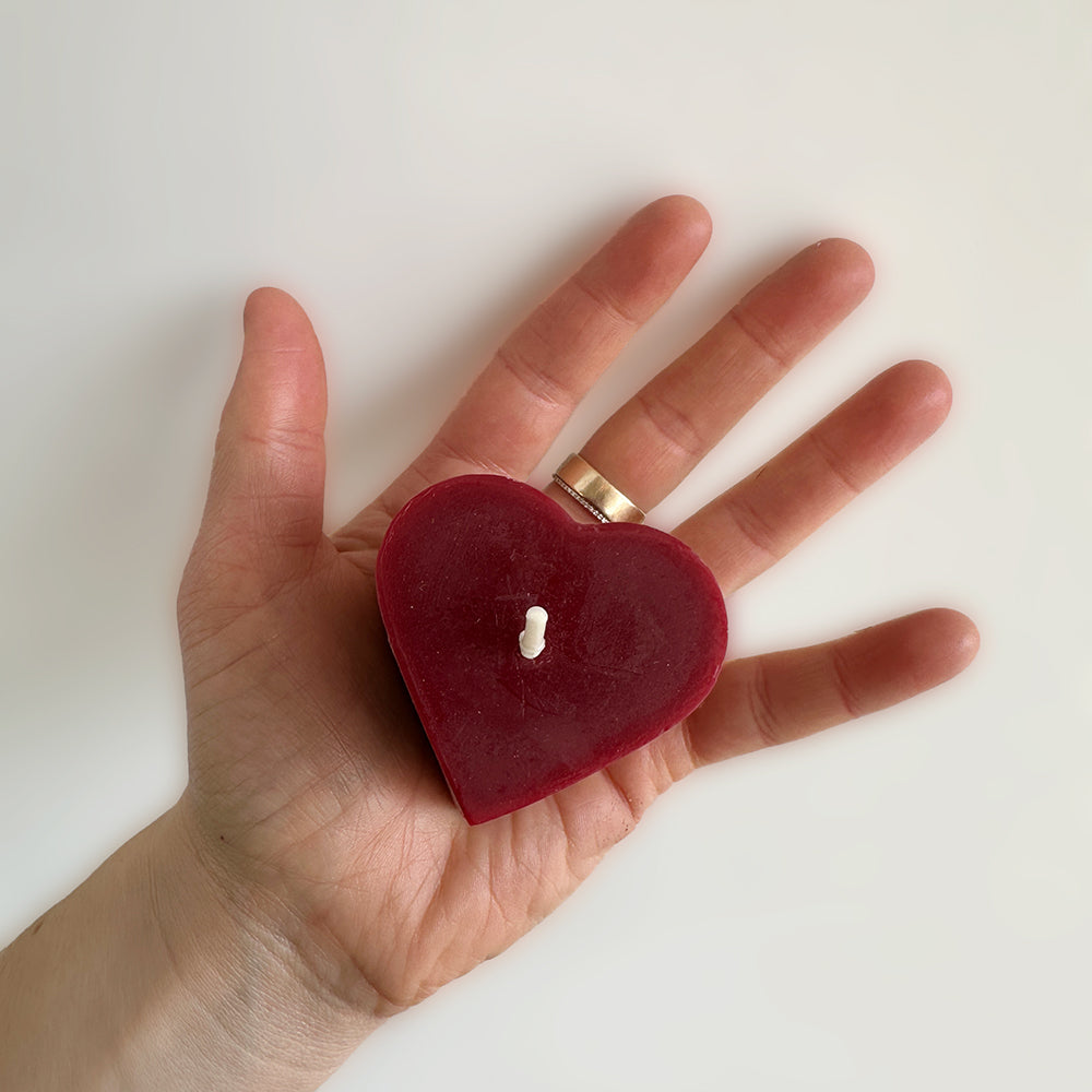 Small Beeswax Heart Votive - Red