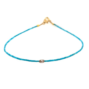 Tiny Heishi Turquoise + Diamond Bracelet