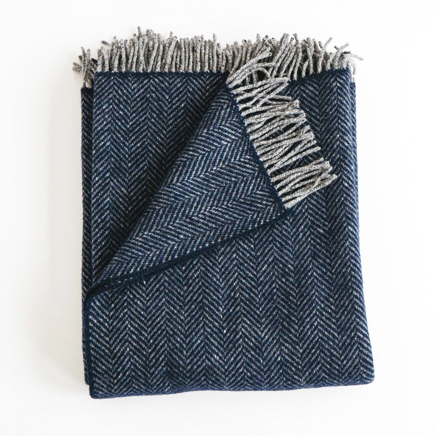 Merino/Cashmere Herringbone Throw - Midnight Blue