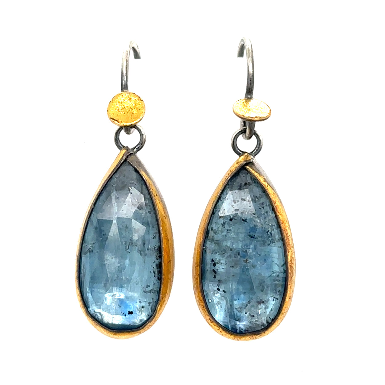 Golden Dot Earrings - Ice Blue Teardrop Kyanite