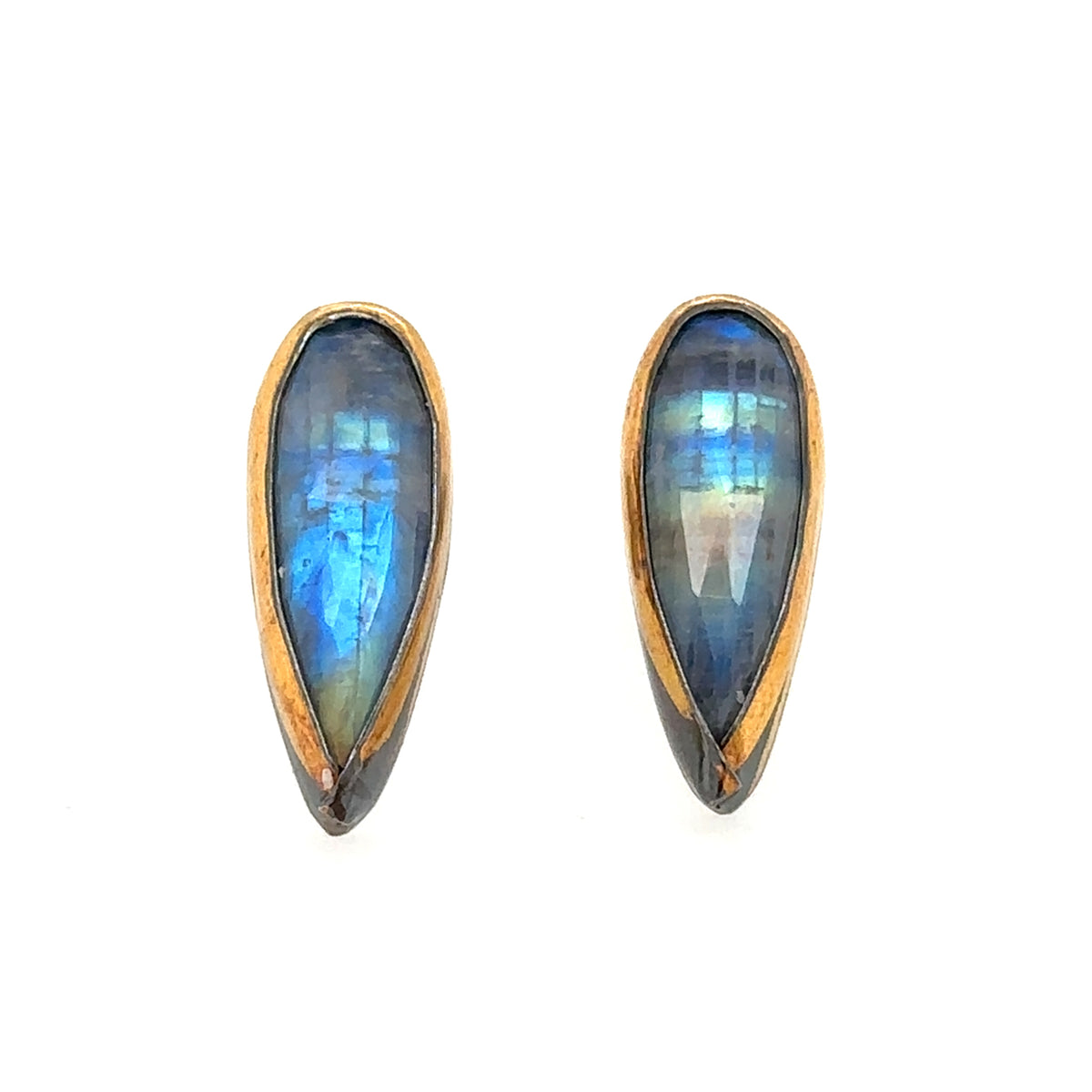 Inverted Teardrop Moonstone Keum-Boo Studs