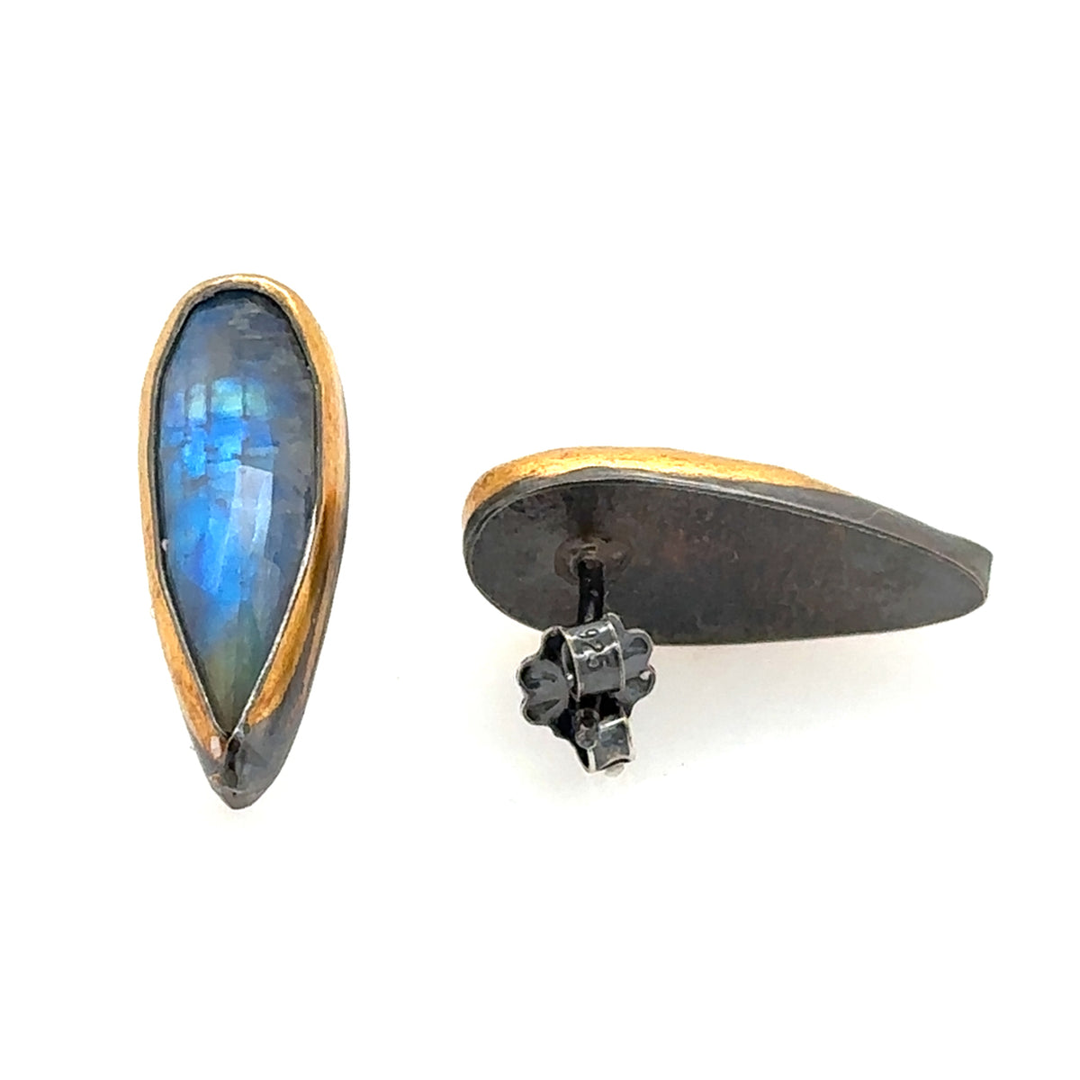 Inverted Teardrop Moonstone Keum-Boo Studs