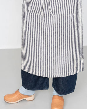 Linen Full Apron - Navy + White Stripe