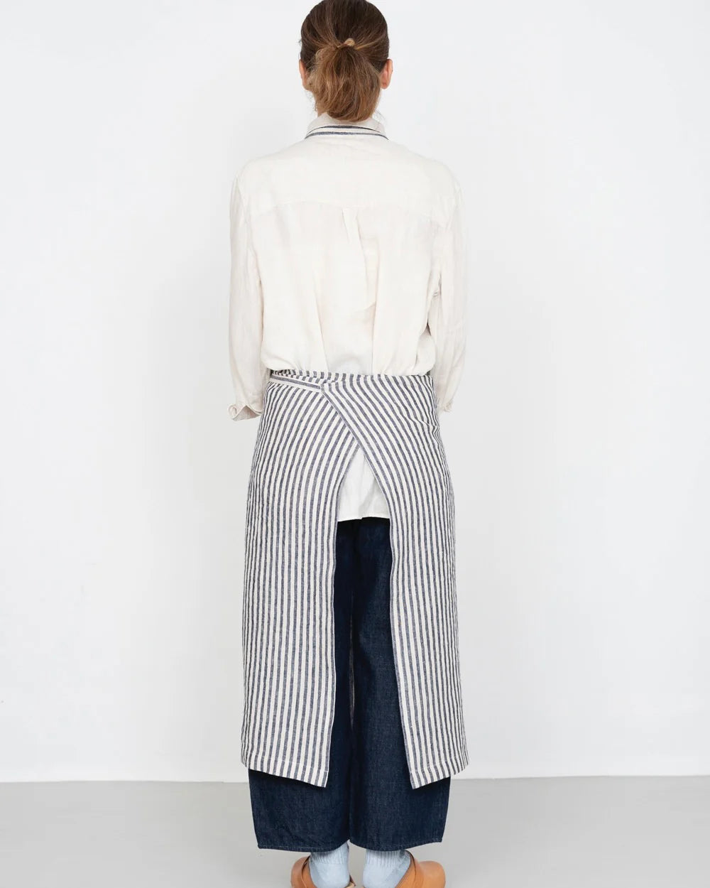 Linen Full Apron - Navy + White Stripe