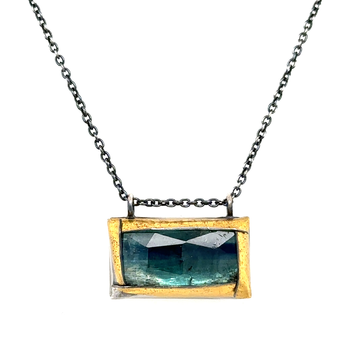 Rectangle Watercolor Blue Kyanite Keum-Boo Necklace
