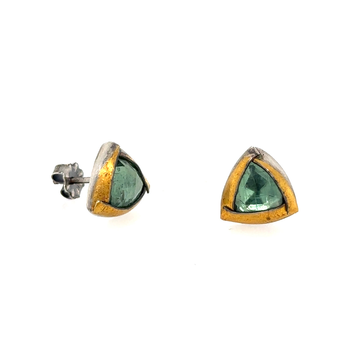 Green Kyanite Triangle Fold Keum-Boo Studs