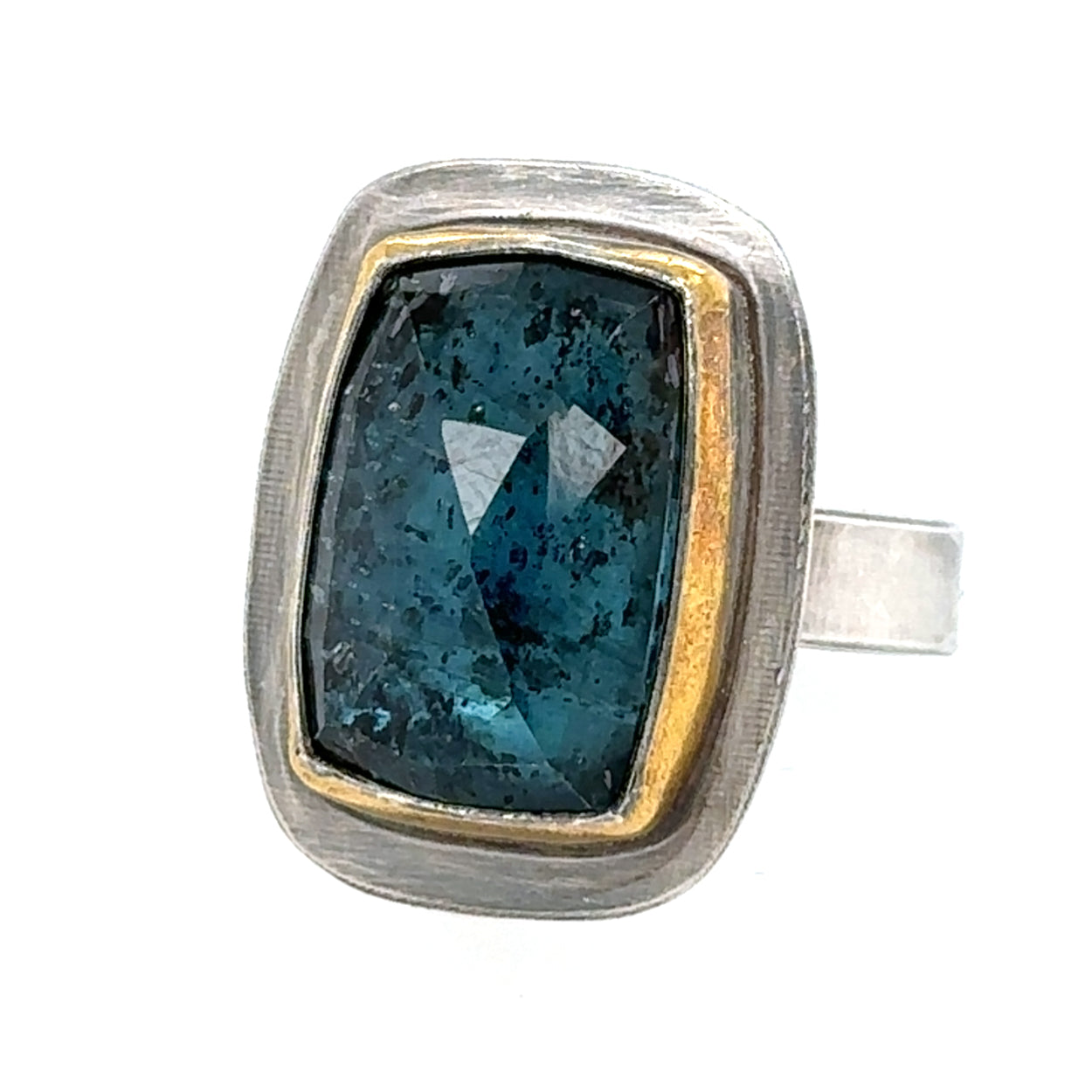 Rectangle Ocean Moss Kyanite Keum-Boo Ring