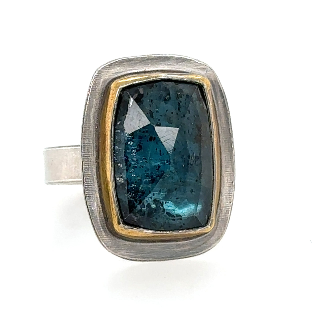 Rectangle Ocean Moss Kyanite Keum-Boo Ring