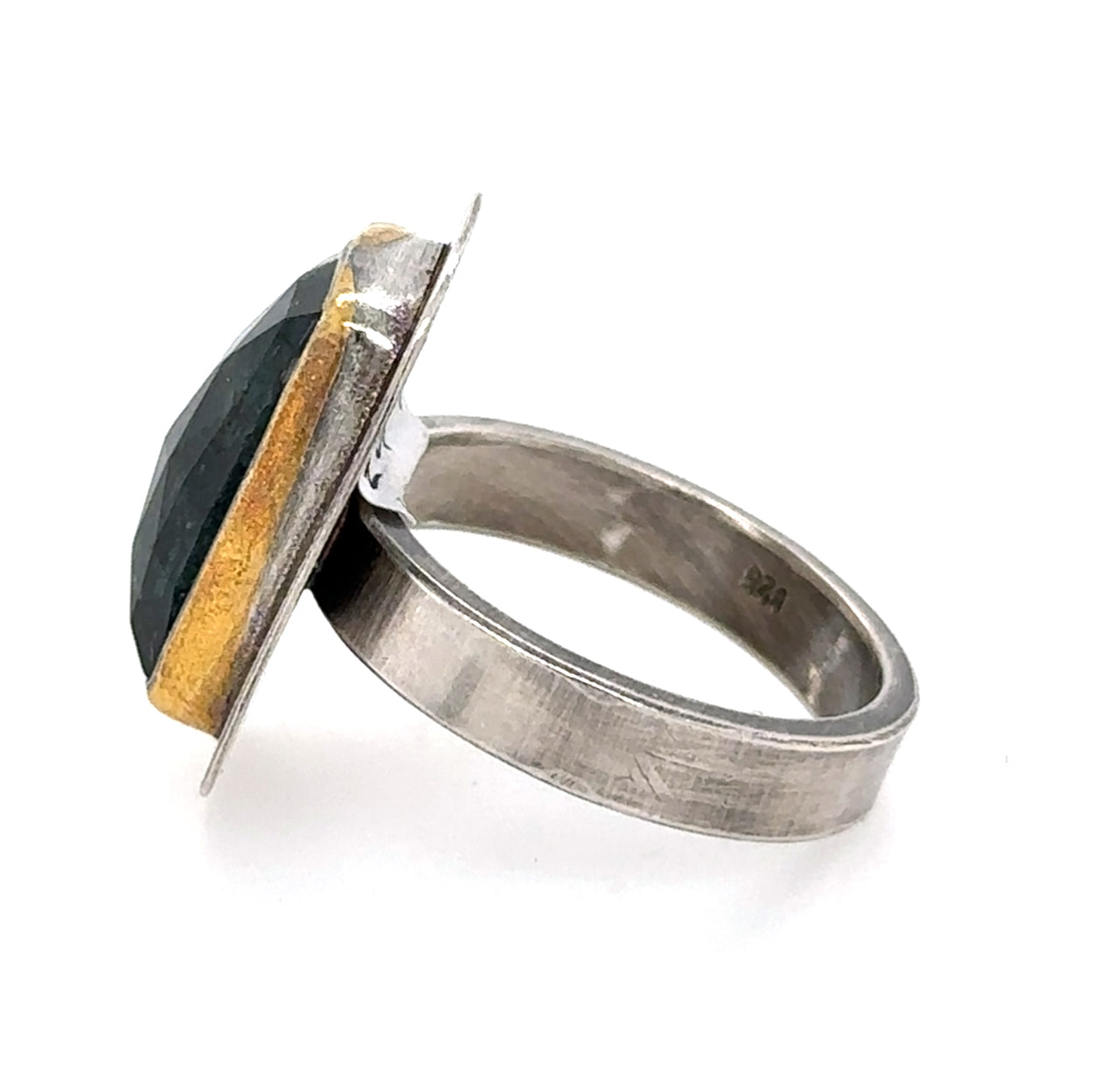 Rectangle Ocean Moss Kyanite Keum-Boo Ring