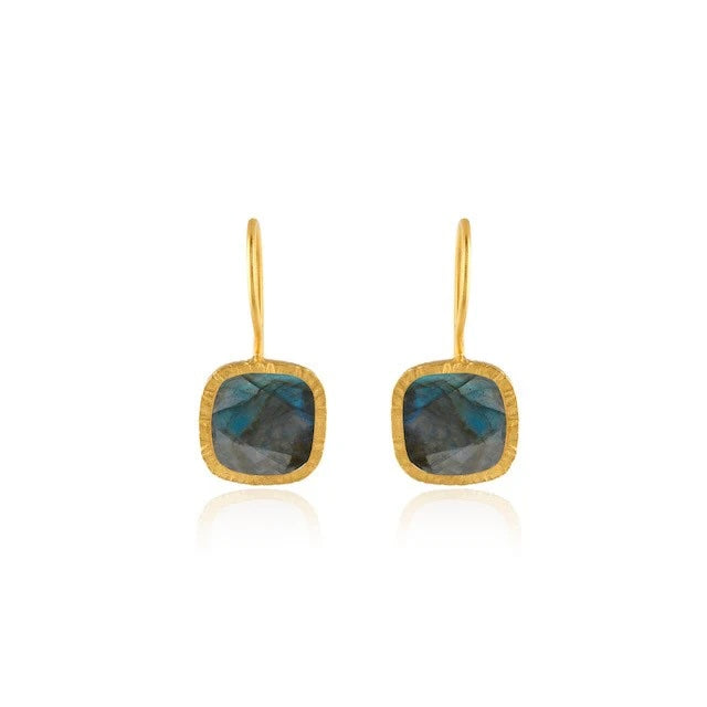Square Checker Cut Gemstone Earrings - Labradorite