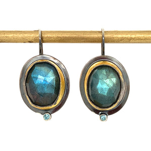 Hook Dangle Earrings - Labradorite + Blue Zircon