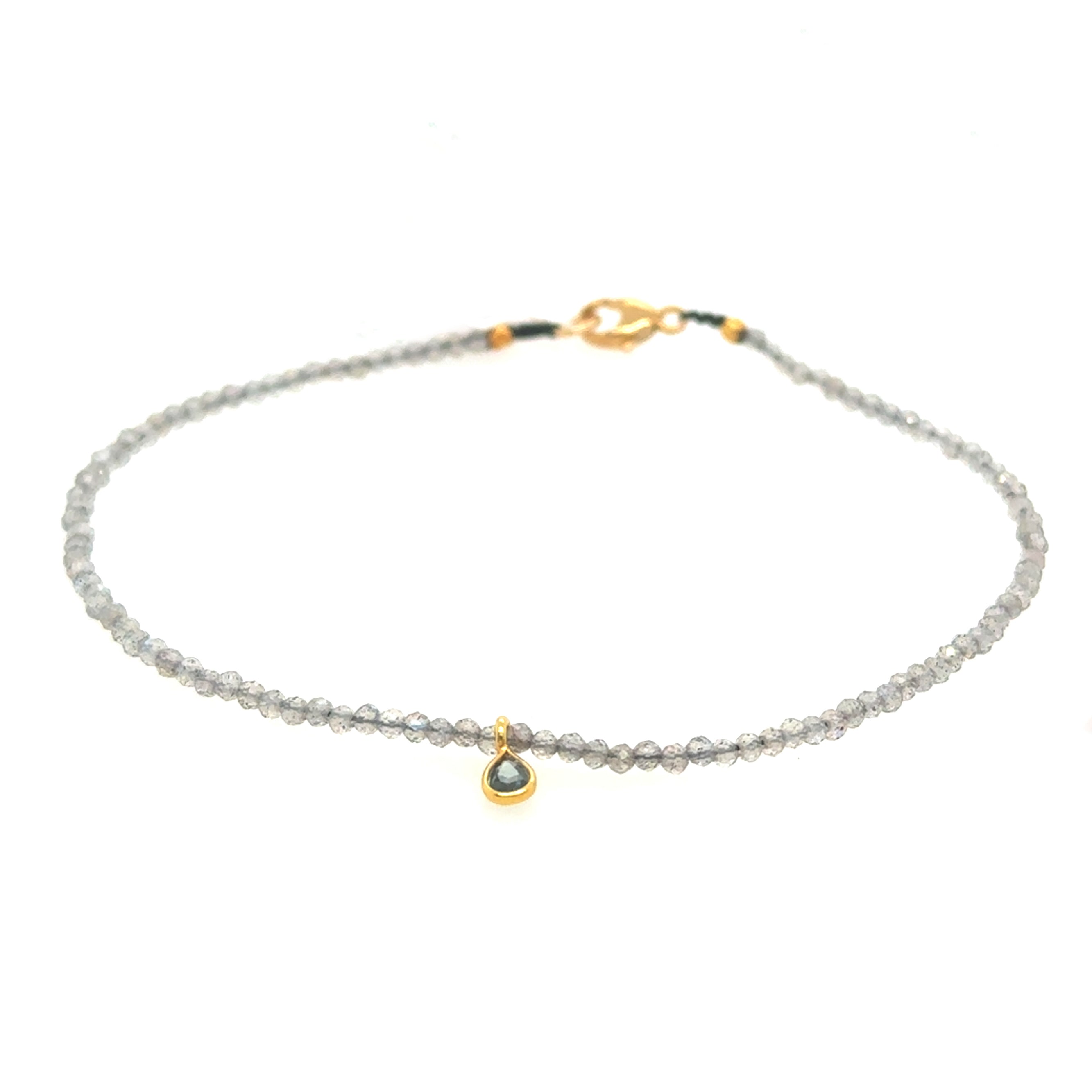 Labradorite + Sapphire Teardrop Charm Strand Bracelet