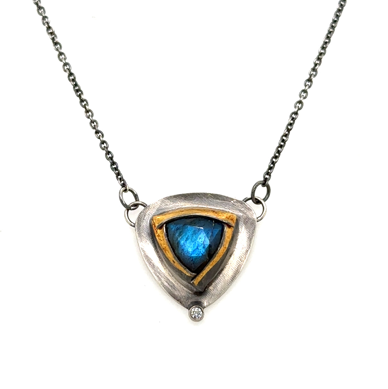 Labradorite + Diamond Trifold Keum-Boo Necklace
