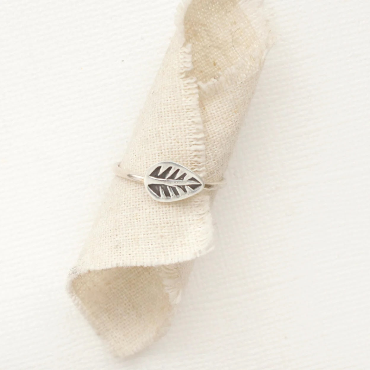 Stamped Leaf Stacking Ring - Silver