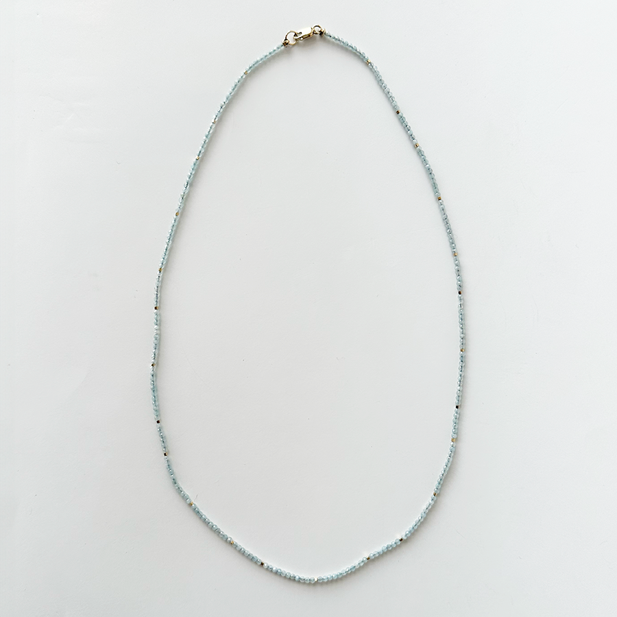 19" Bead Necklace - Aquamarine + Gold Vermeil