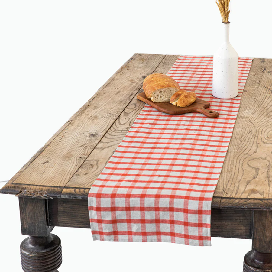 Linen Table Runner - Gingham Red