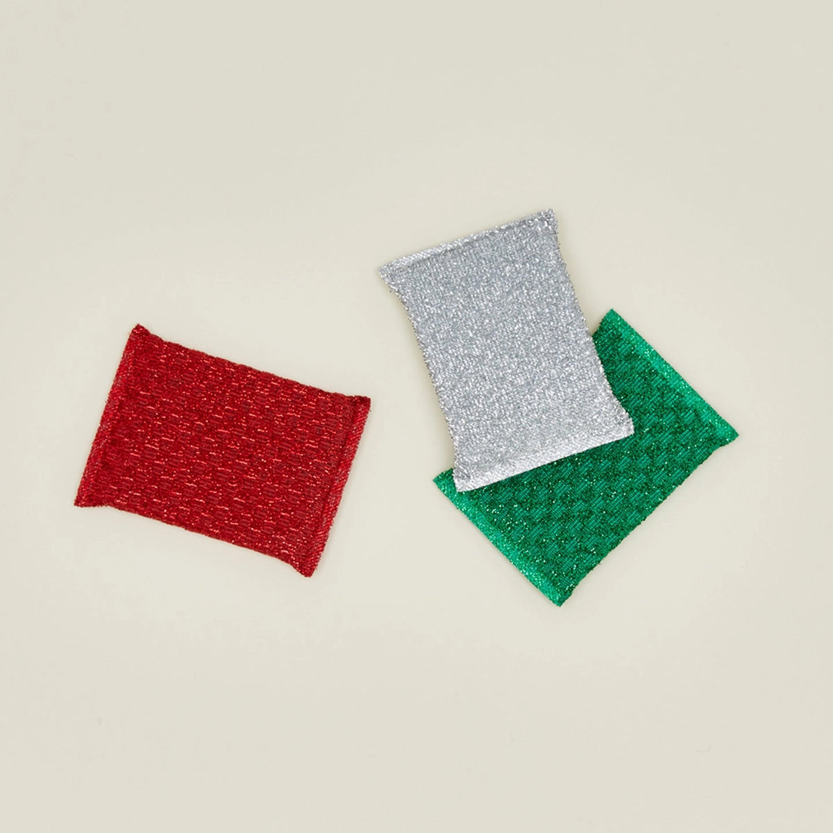 Lurex Metallic Sponge Trio - Red + Silver + Green