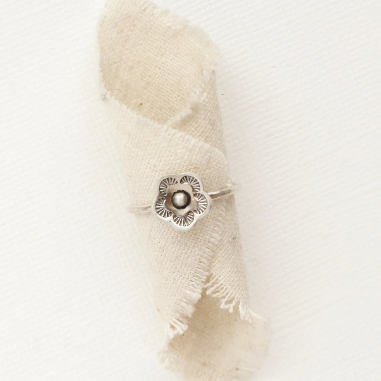 Mini Cactus Flower Stacking Ring - Silver